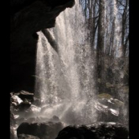 A picture from behind a waterfall.
